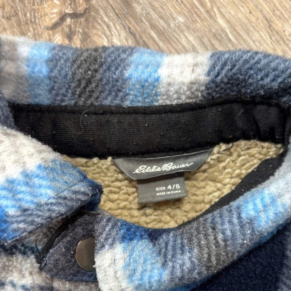 Eddie Bauer Kids Blue Plaid Fleece Button-Up Shirt Jacket